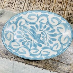 Puebla Turquoise Blue and White Lagoon Anafora Floral Serveware Plate